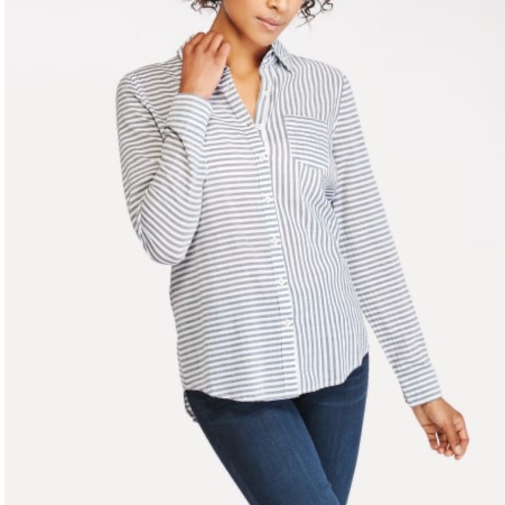 Wantable Stripe Linen Button Down Blue/White XL